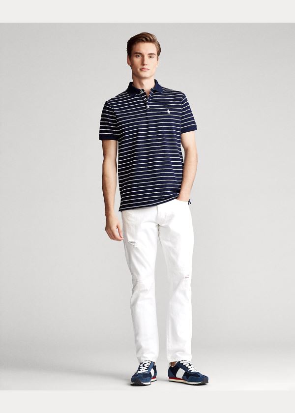 Ralph Lauren Custom Slim Stretch Mesh Polo Tmavě Blankyt Bílé | s9klh3oq