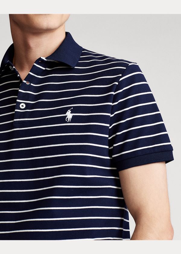 Ralph Lauren Custom Slim Stretch Mesh Polo Tmavě Blankyt Bílé | s9klh3oq
