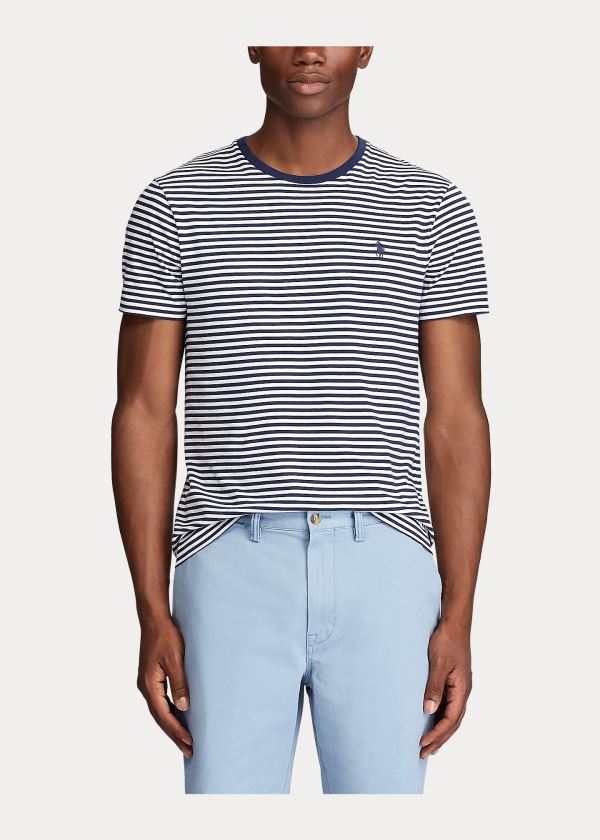 Ralph Lauren Custom Slim Striped T-Shirt Bílé Tmavě Blankyt | vmxOIWmM