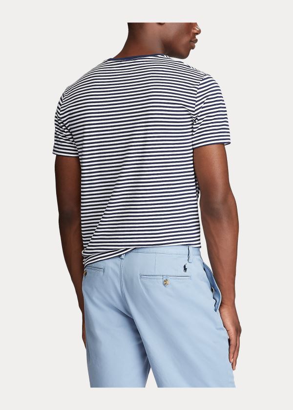 Ralph Lauren Custom Slim Striped T-Shirt Bílé Tmavě Blankyt | vmxOIWmM