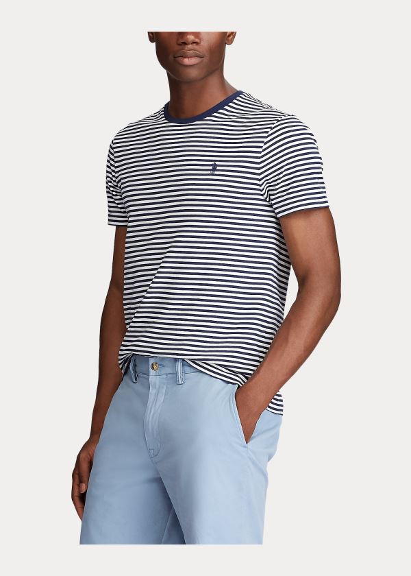 Ralph Lauren Custom Slim Striped T-Shirt Bílé Tmavě Blankyt | vmxOIWmM