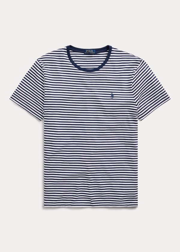 Ralph Lauren Custom Slim Striped T-Shirt Bílé Tmavě Blankyt | vmxOIWmM