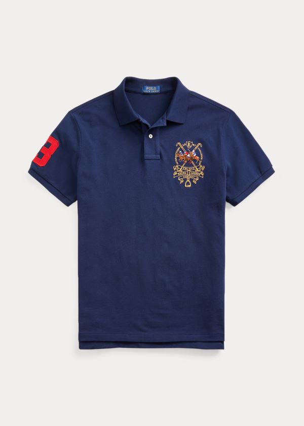 Ralph Lauren Custom Slim Triple-Pony Polo Tmavě Blankyt | HSg6lXmP