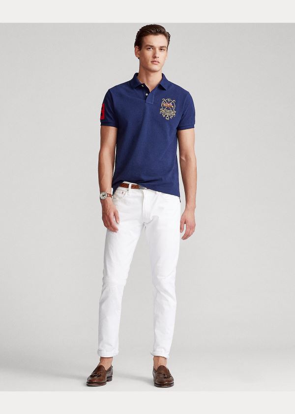 Ralph Lauren Custom Slim Triple-Pony Polo Tmavě Blankyt | HSg6lXmP