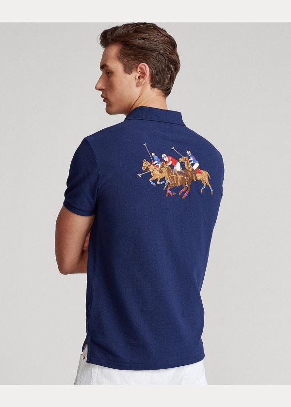 Ralph Lauren Custom Slim Triple-Pony Polo Tmavě Blankyt | HSg6lXmP