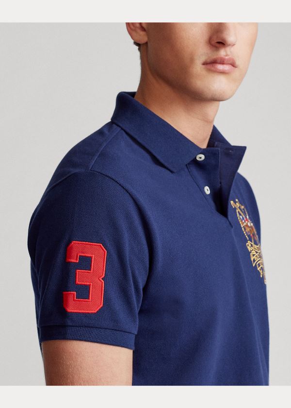 Ralph Lauren Custom Slim Triple-Pony Polo Tmavě Blankyt | HSg6lXmP