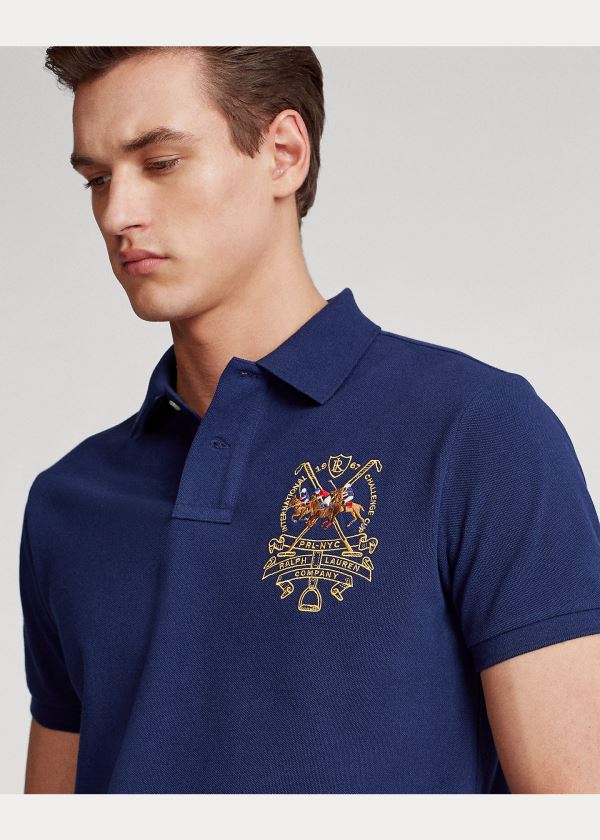 Ralph Lauren Custom Slim Triple-Pony Polo Tmavě Blankyt | HSg6lXmP
