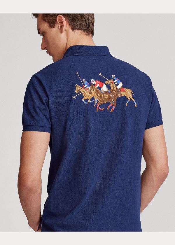 Ralph Lauren Custom Slim Triple-Pony Polo Tmavě Blankyt | HSg6lXmP