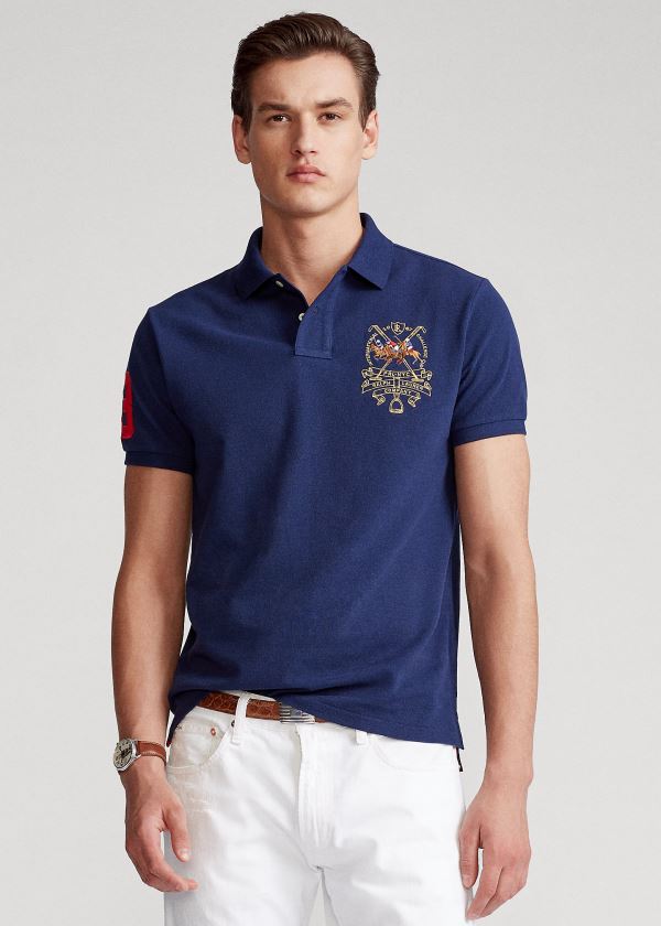 Ralph Lauren Custom Slim Triple-Pony Polo Tmavě Blankyt | HSg6lXmP