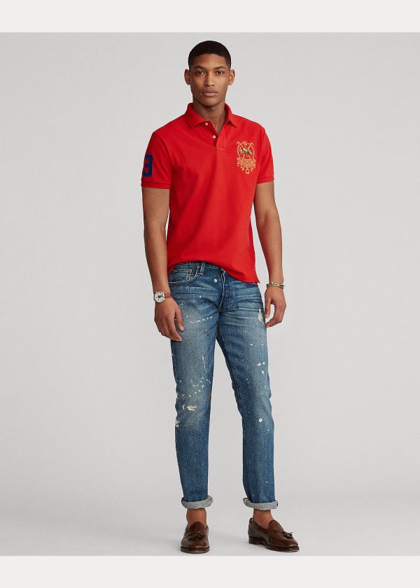 Ralph Lauren Custom Slim Triple-Pony Polo Červené | wcrlq7GA