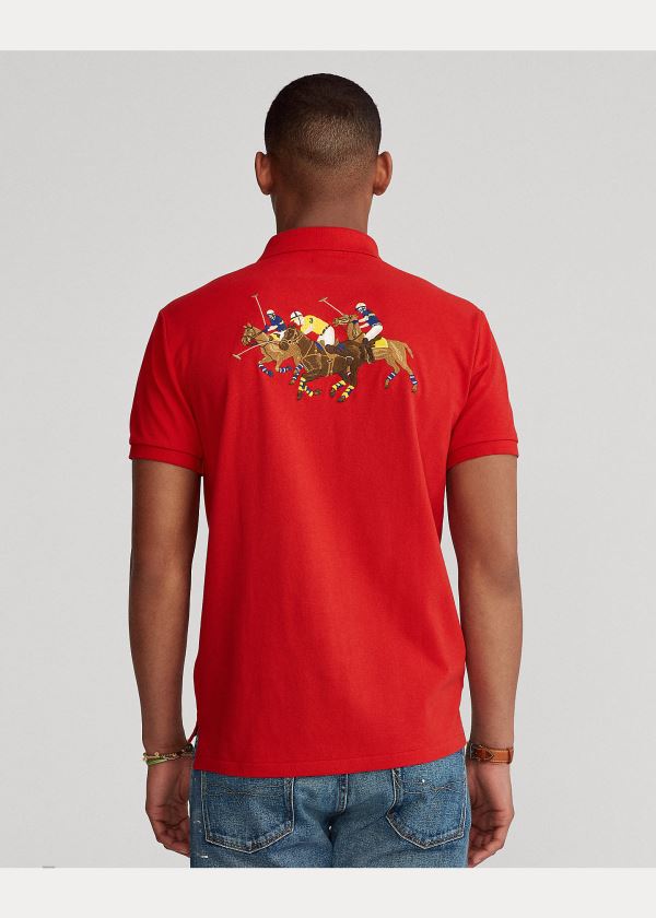 Ralph Lauren Custom Slim Triple-Pony Polo Červené | wcrlq7GA