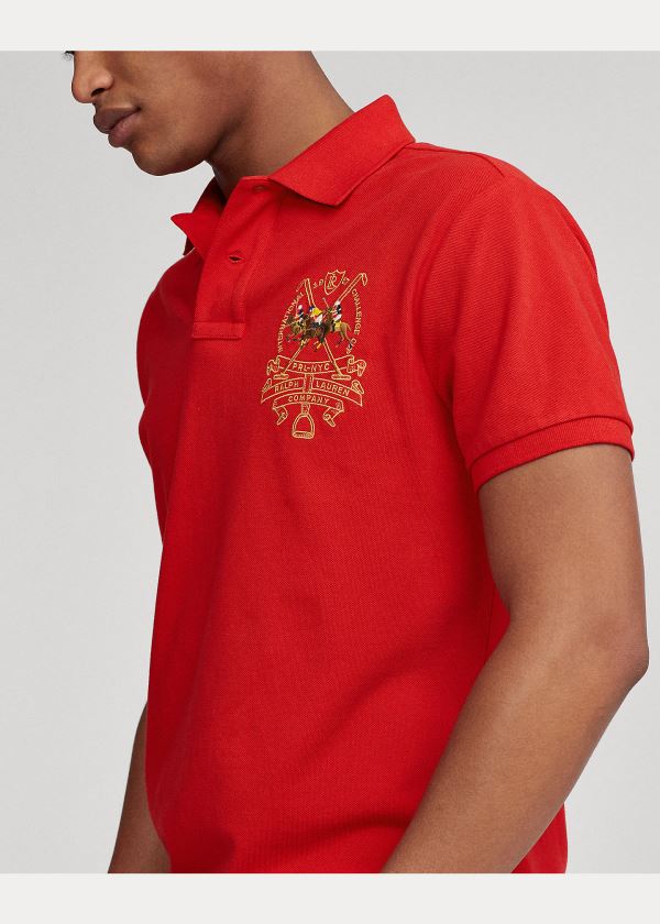 Ralph Lauren Custom Slim Triple-Pony Polo Červené | wcrlq7GA