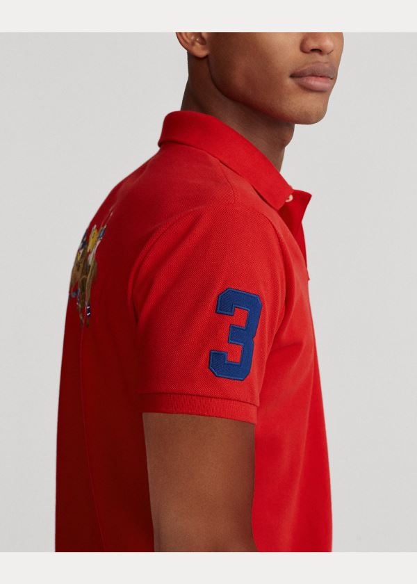Ralph Lauren Custom Slim Triple-Pony Polo Červené | wcrlq7GA