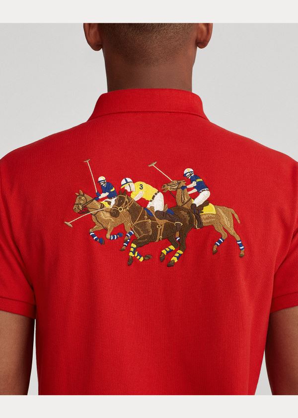 Ralph Lauren Custom Slim Triple-Pony Polo Červené | wcrlq7GA