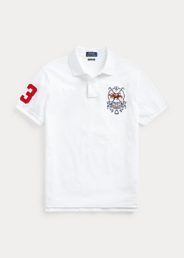 Ralph Lauren Custom Slim Triple-Pony Polo Bílé | xVSkYNDM