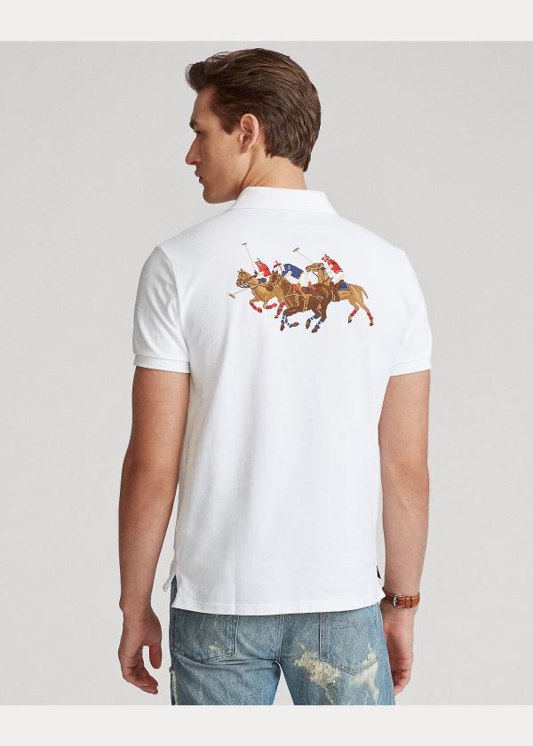 Ralph Lauren Custom Slim Triple-Pony Polo Bílé | xVSkYNDM