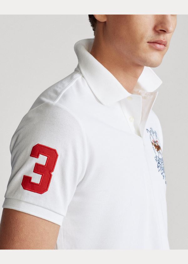 Ralph Lauren Custom Slim Triple-Pony Polo Bílé | xVSkYNDM