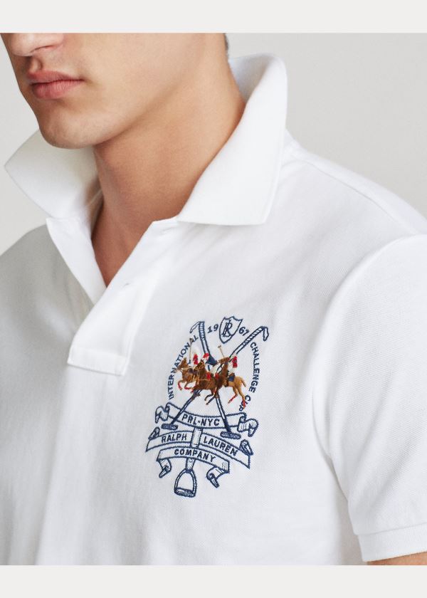 Ralph Lauren Custom Slim Triple-Pony Polo Bílé | xVSkYNDM