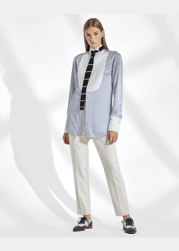 Ralph Lauren Damien Striped Satin Shirt Světle Blankyt Bílé | FUTRho7l