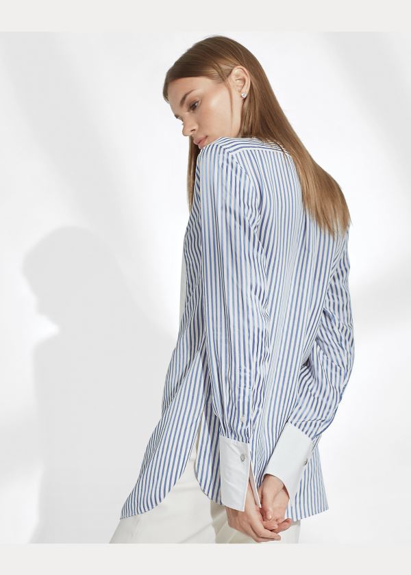 Ralph Lauren Damien Striped Satin Shirt Světle Blankyt Bílé | FUTRho7l