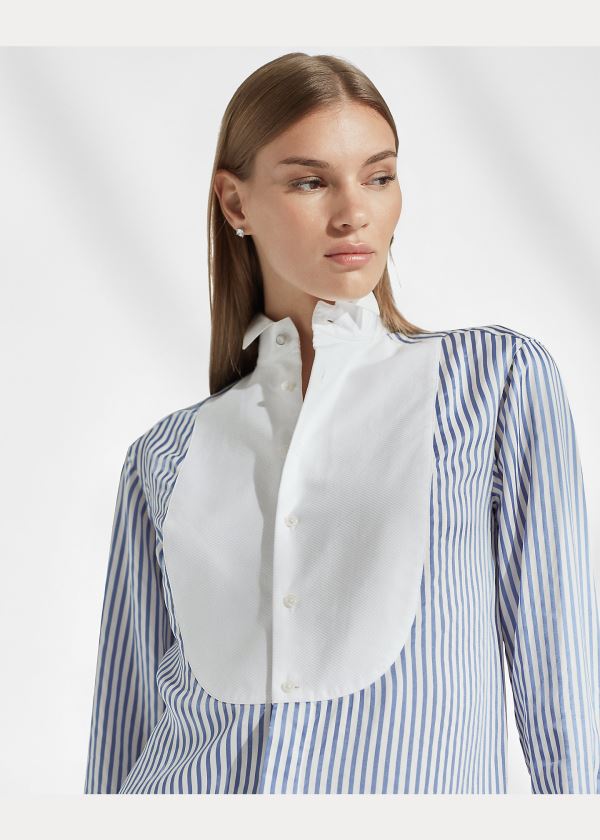 Ralph Lauren Damien Striped Satin Shirt Světle Blankyt Bílé | FUTRho7l