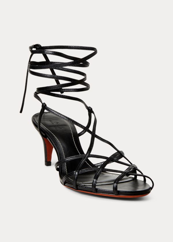Ralph Lauren Deana Læder Sandal Černé | 8Pc0xRZ9