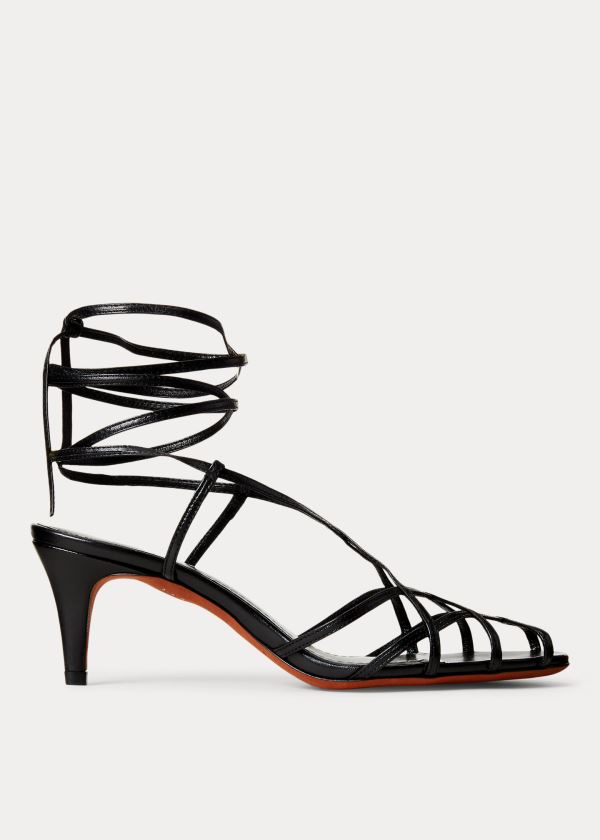 Ralph Lauren Deana Læder Sandal Černé | 8Pc0xRZ9