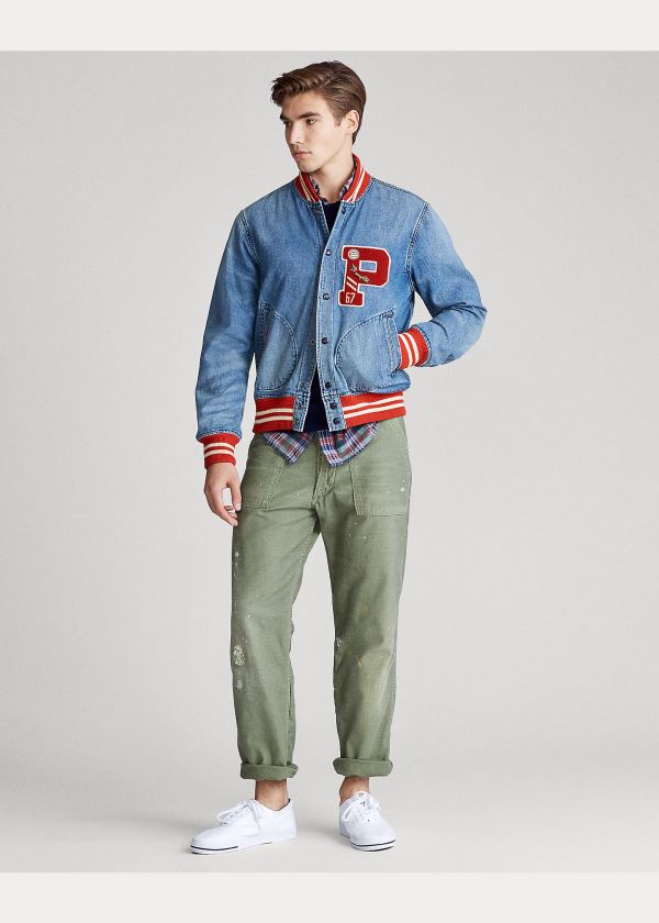 Ralph Lauren Denim Letterman Jacket Blankyt Blankyt Světle Modré | 91YgWogl