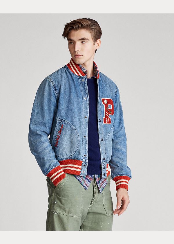 Ralph Lauren Denim Letterman Jacket Blankyt Blankyt Světle Modré | 91YgWogl