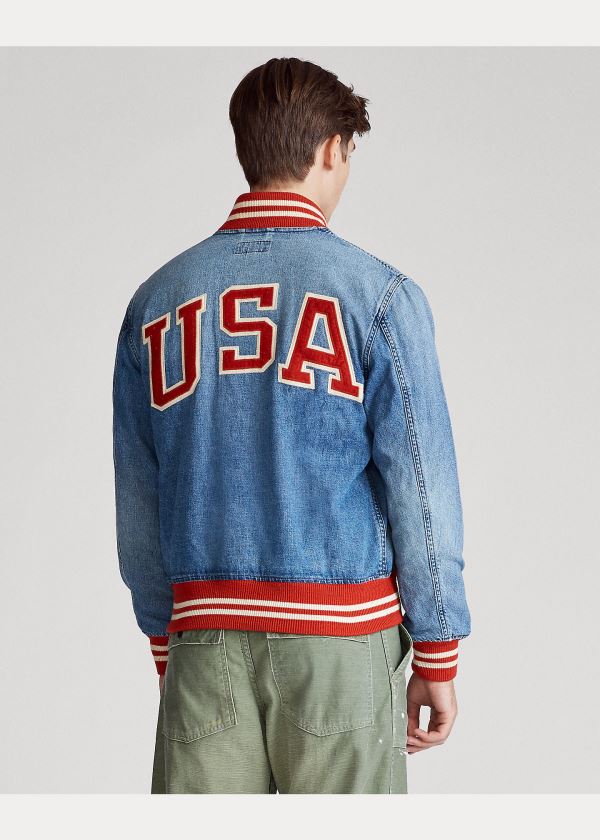 Ralph Lauren Denim Letterman Jacket Blankyt Blankyt Světle Modré | 91YgWogl