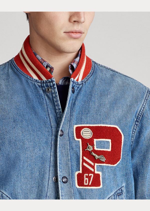 Ralph Lauren Denim Letterman Jacket Blankyt Blankyt Světle Modré | 91YgWogl