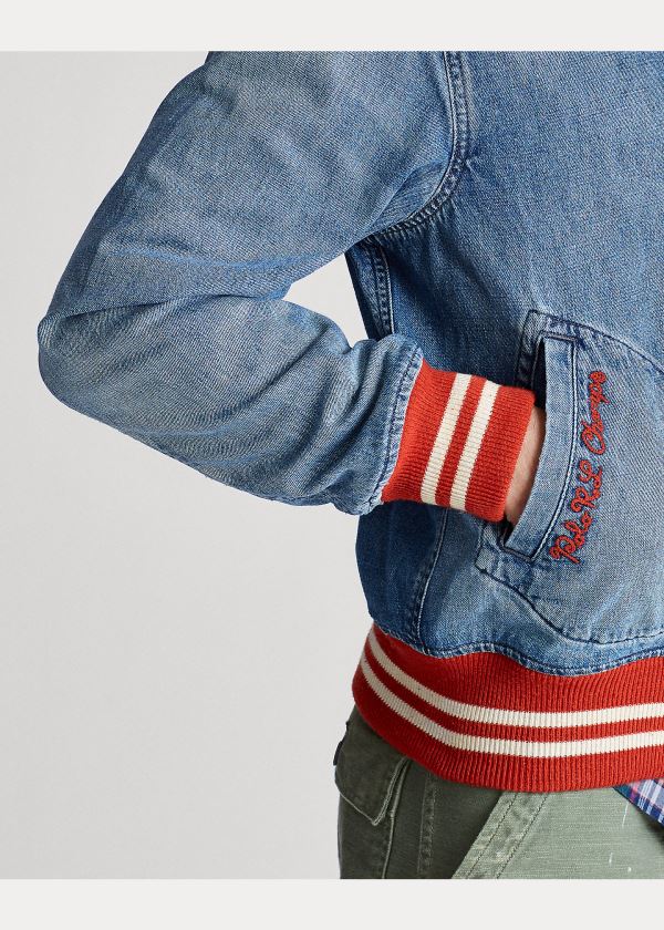 Ralph Lauren Denim Letterman Jacket Blankyt Blankyt Světle Modré | 91YgWogl