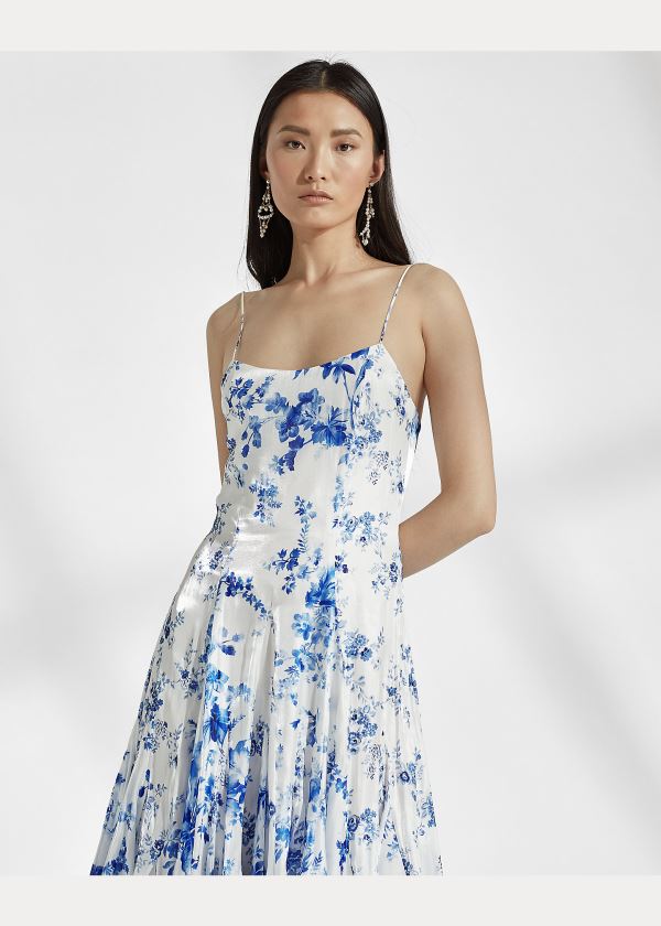 Ralph Lauren Denisa Floral Satin Šaty Blankyt Bílé | X6uxIL4X
