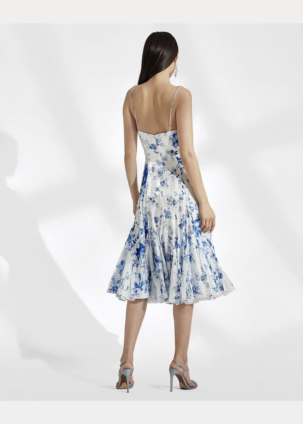 Ralph Lauren Denisa Floral Satin Šaty Blankyt Bílé | X6uxIL4X