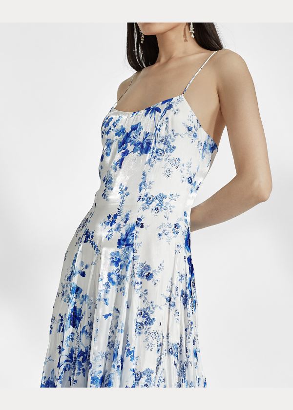Ralph Lauren Denisa Floral Satin Šaty Blankyt Bílé | X6uxIL4X