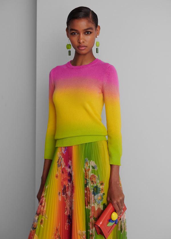 Ralph Lauren Dip-Dyed Cashmere Svetrové Růžové Žluté Zelene | X3Yk1Ut8