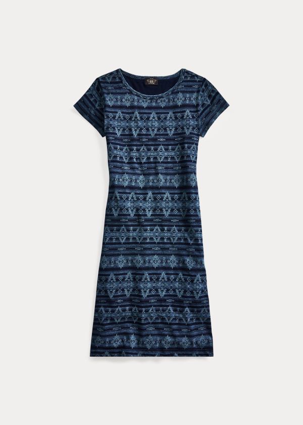 Ralph Lauren Discharge-Printed Jersey Šaty Indigo Blankyt Blankyt Světle Modré | ZZK0KG4K