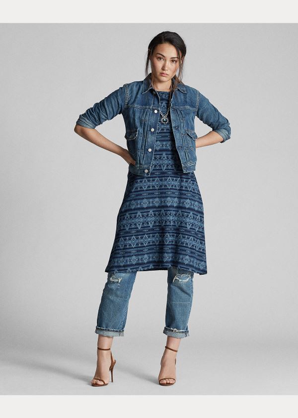 Ralph Lauren Discharge-Printed Jersey Šaty Indigo Blankyt Blankyt Světle Modré | ZZK0KG4K