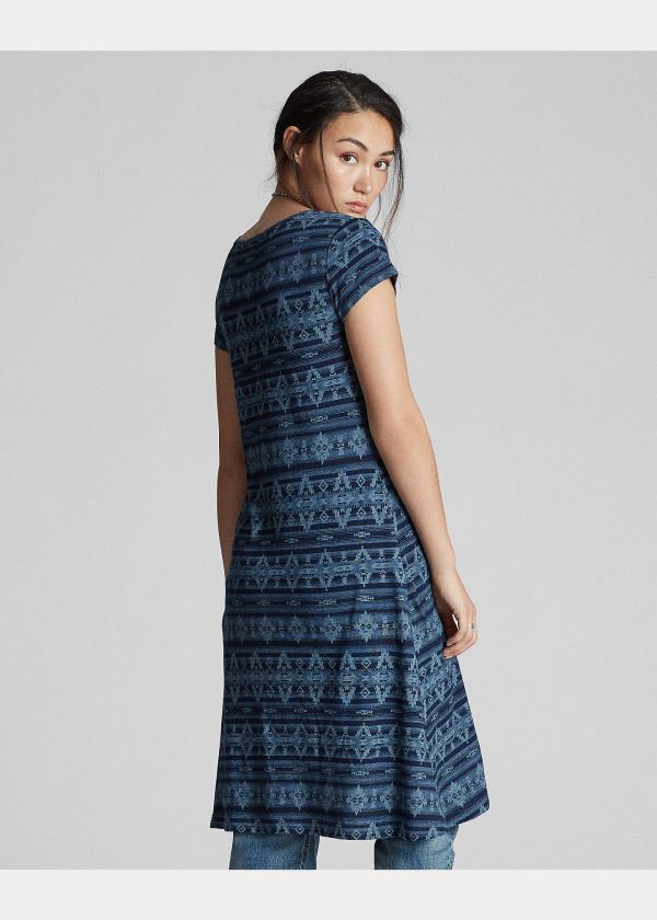 Ralph Lauren Discharge-Printed Jersey Šaty Indigo Blankyt Blankyt Světle Modré | ZZK0KG4K