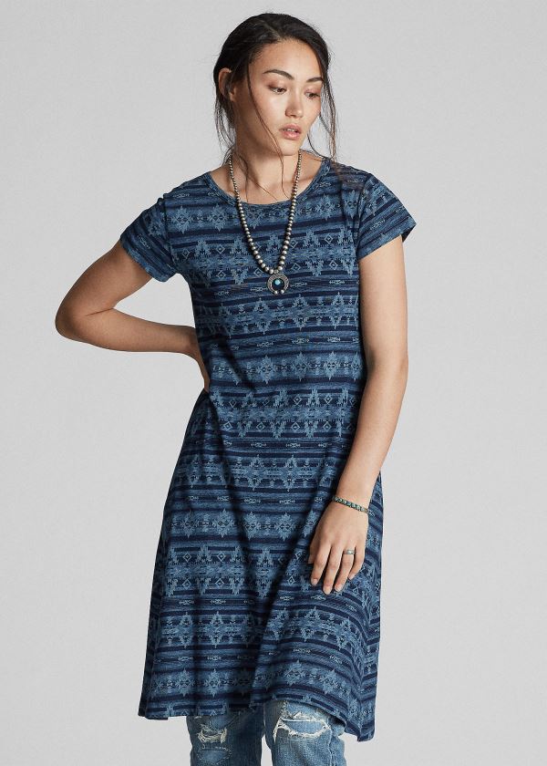 Ralph Lauren Discharge-Printed Jersey Šaty Indigo Blankyt Blankyt Světle Modré | ZZK0KG4K