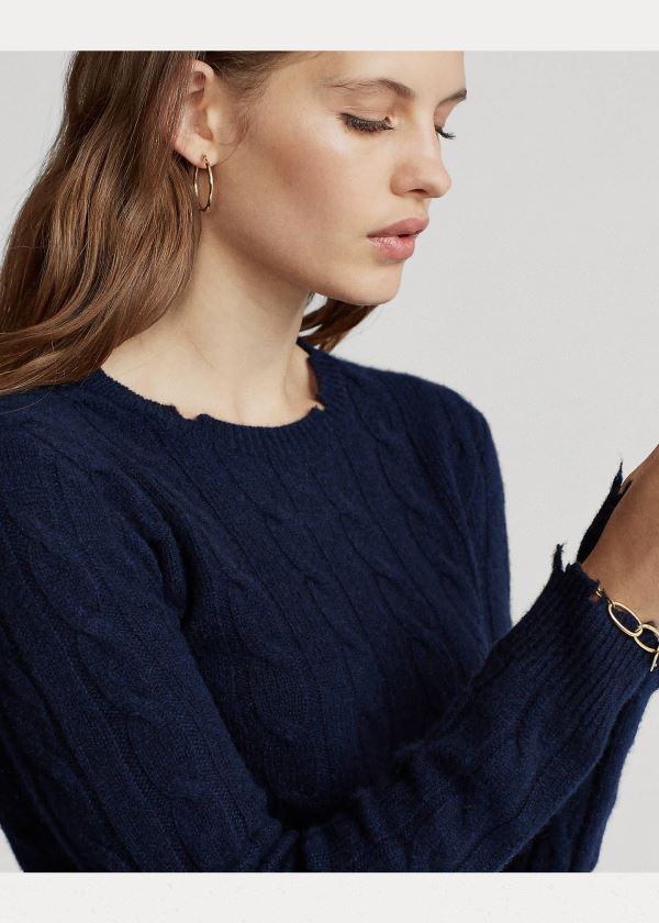 Ralph Lauren Distressed Cashmere Svetrové Tmavě Blankyt | EWkucHzV