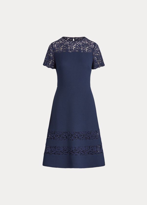 Ralph Lauren Dobby Fit-and-Flare Šaty Tmavě Blankyt | SJYgSTku