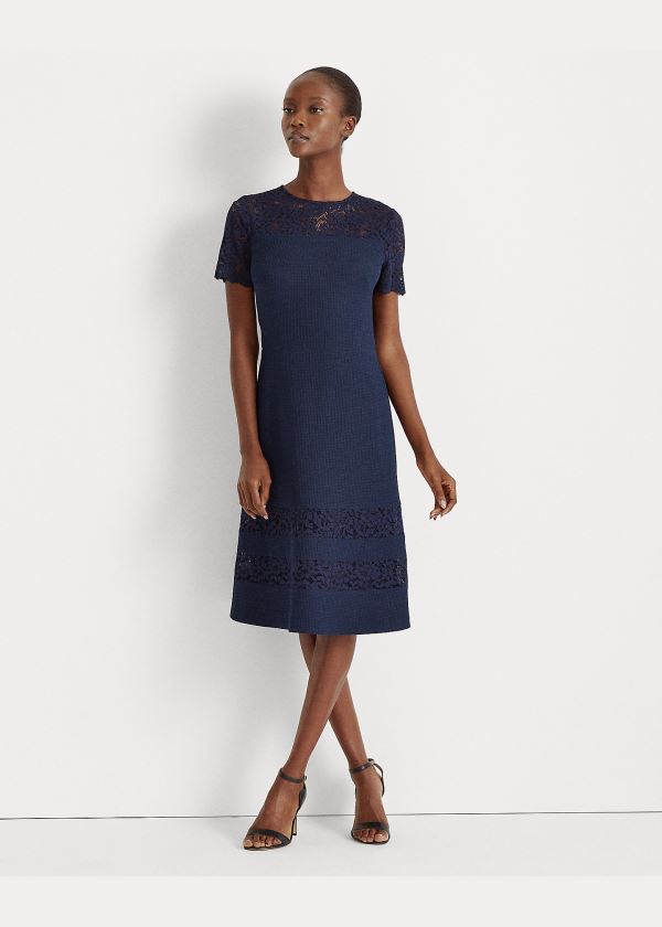 Ralph Lauren Dobby Fit-and-Flare Šaty Tmavě Blankyt | SJYgSTku
