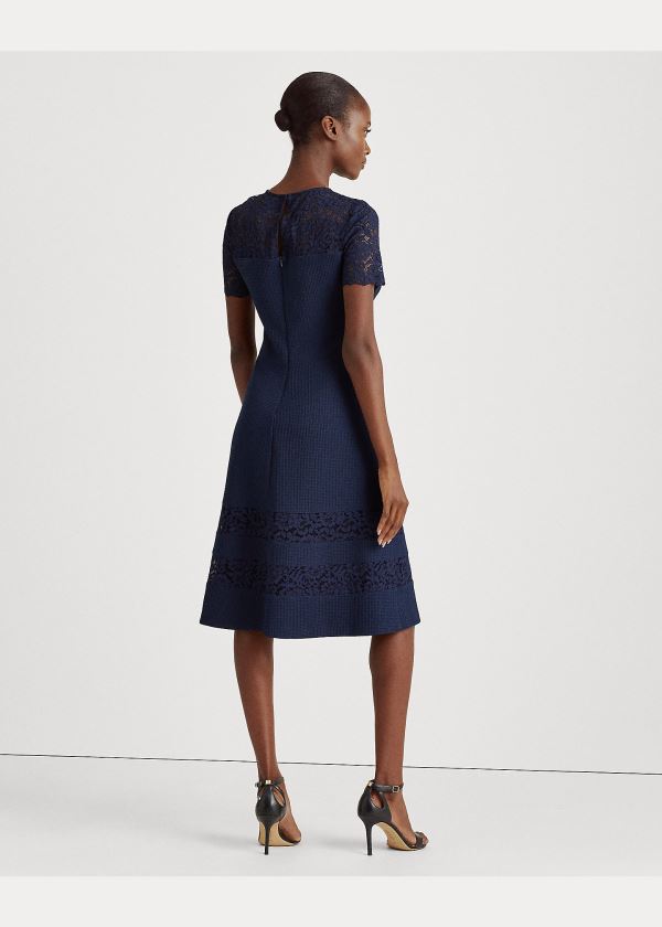 Ralph Lauren Dobby Fit-and-Flare Šaty Tmavě Blankyt | SJYgSTku