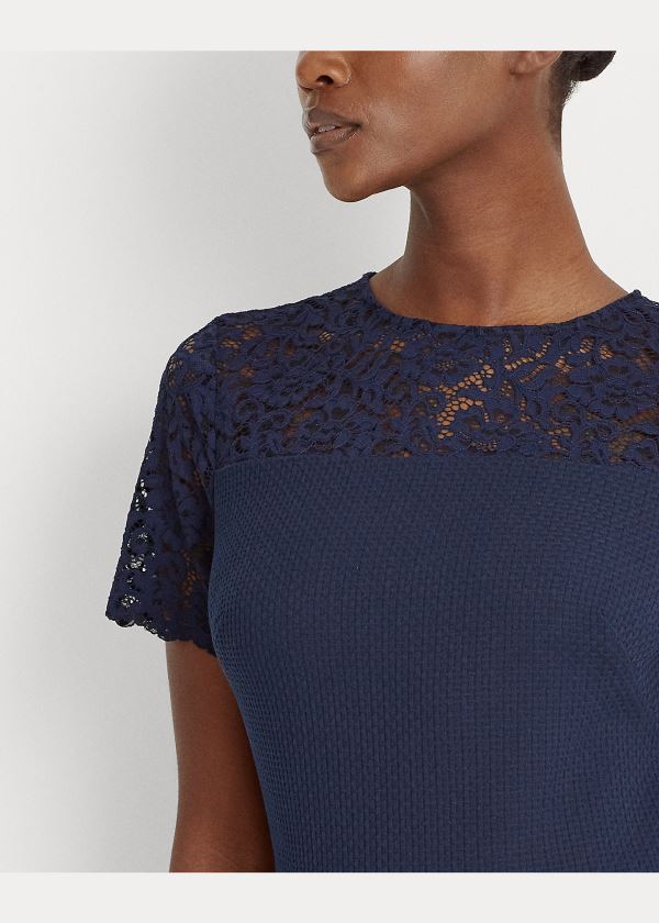Ralph Lauren Dobby Fit-and-Flare Šaty Tmavě Blankyt | SJYgSTku