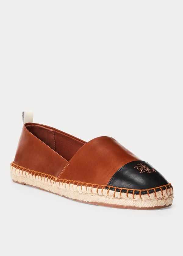 Ralph Lauren Dorian Læder Espadrilky Tmavě Hnědé Černé | hqOAl5YE