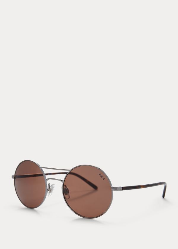 Ralph Lauren Double-Bridge Round Sunglasses Čokolády | 8KRN2FbA
