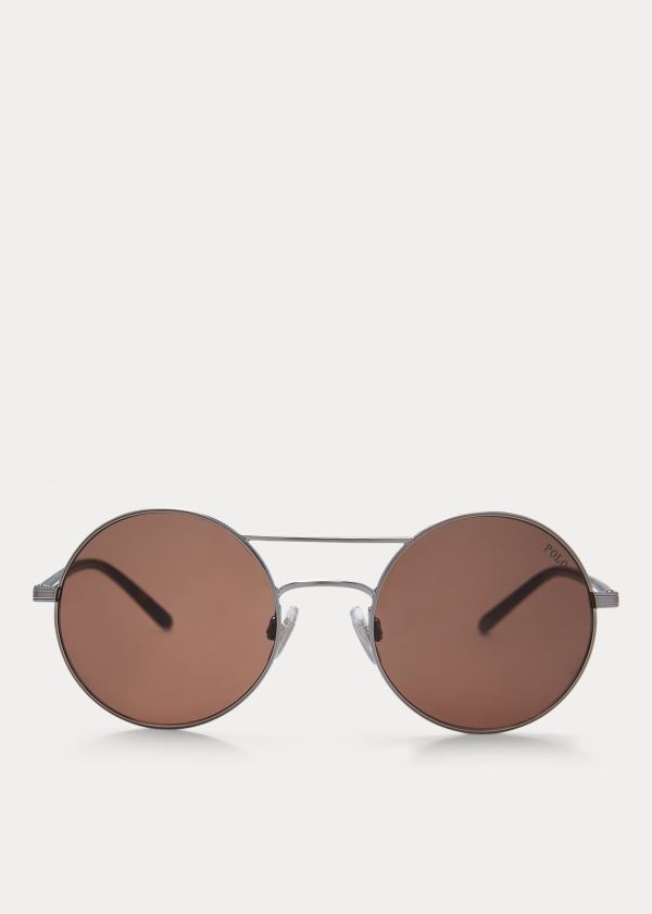 Ralph Lauren Double-Bridge Round Sunglasses Čokolády | 8KRN2FbA