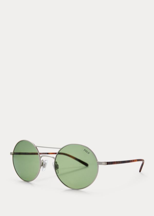 Ralph Lauren Double-Bridge Round Sunglasses Stříbrné | VhRkFxiT