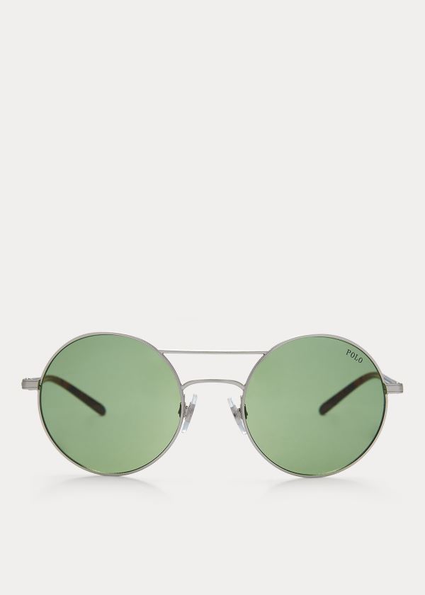 Ralph Lauren Double-Bridge Round Sunglasses Stříbrné | VhRkFxiT